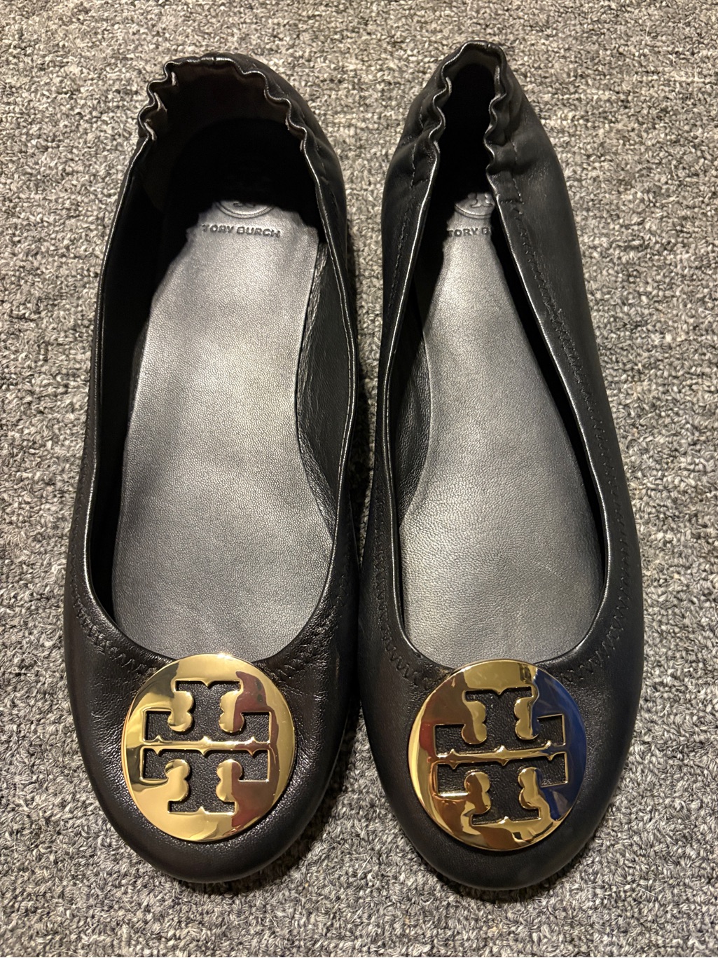 Tory Burch Minnie Ballet Travel Flats Royal Black Leather